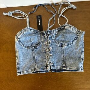 Fashion Nova Denim Lace-Up Crop Top